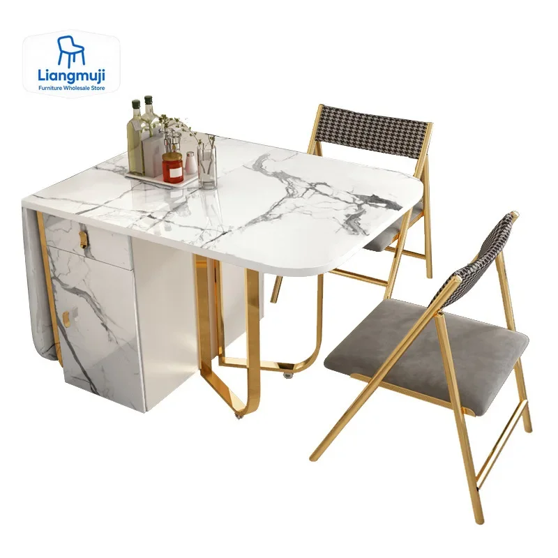 

Fashion Folding Dining Table Furniture Multifunctional Rectangle Movable Dining Table and Folding Chairs space saving furniture