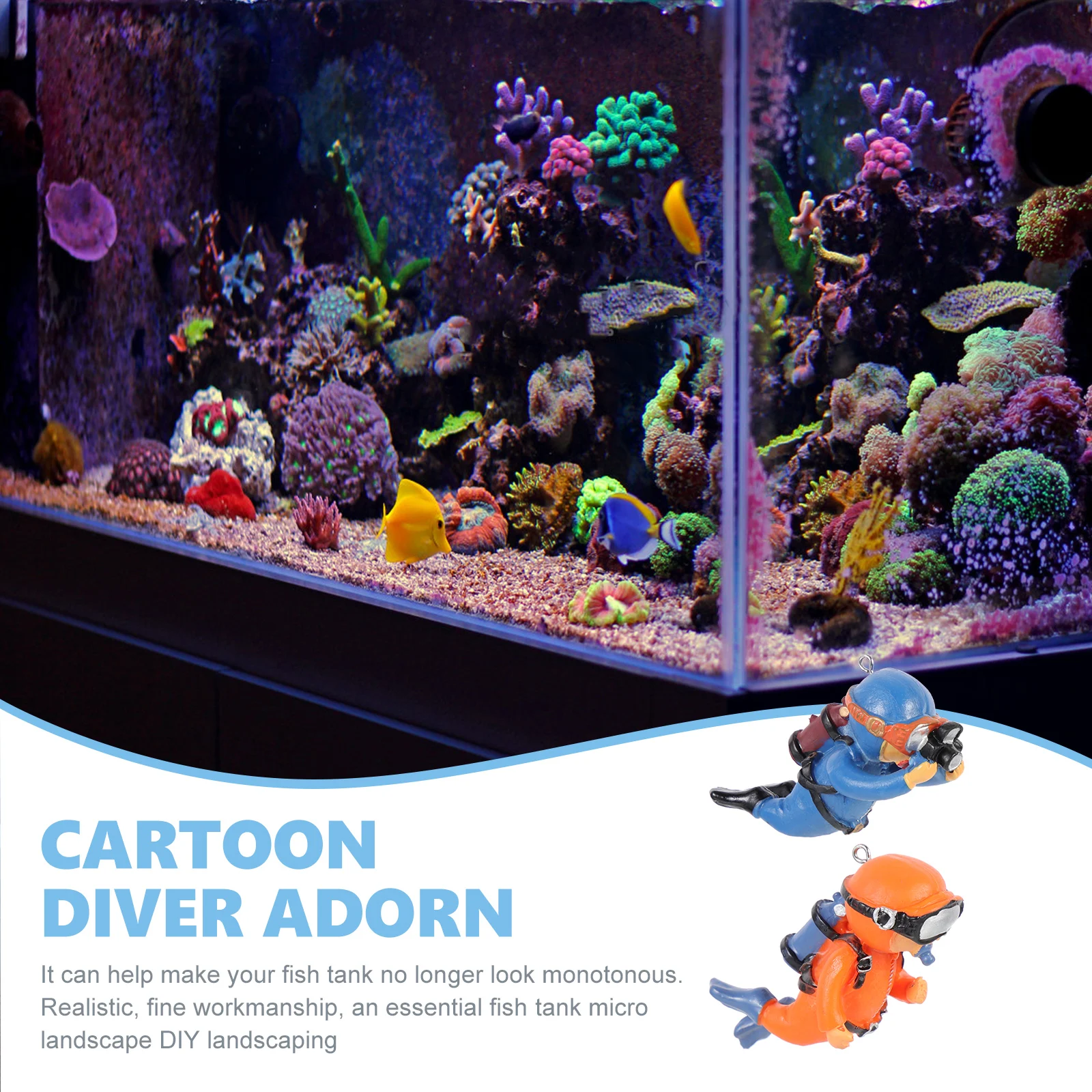 

2Pcs Diver Aquarium Decorations Creative Floating Resin Ornaments Fish Tank Landscaping Props Simulation Floating Diver Decor