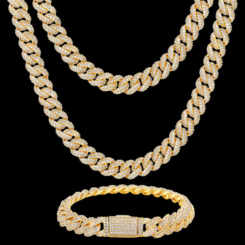 Factory Direct Price Iced Out 10mm Gold Plated 925 Sterling Silver VVS Moissanite Diamond Miami Cuban Lin Chain Necklace.