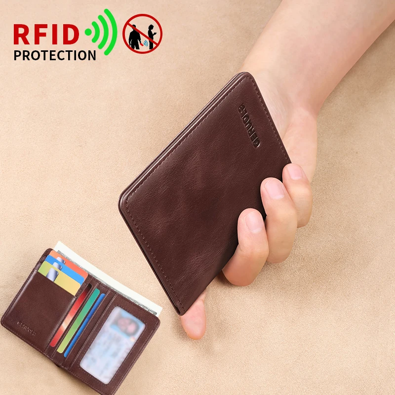 

GERUOLA Vintage Leather Men's Wallet - Ultra-Thin RFID Blocking, Top-Grain Cowhide, Multi-Card Holder with Security Snap Button,