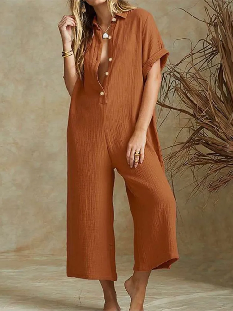 Elegant Autumn Casual Workwear Jumpsuit Cotton And Linen Women's Trousers Spring Autumn Office Lady Loose Jumpsuits Female