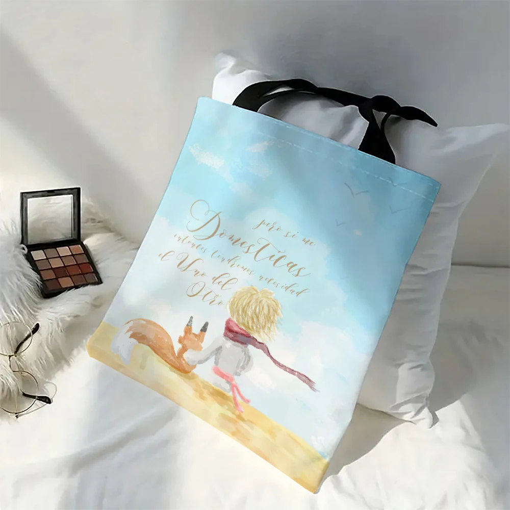 The Little Prince Canvas Bags Series Print Canvas Bag Lightweight Shoulder Bags Holder Handbag Fashion Shopping Bag 30X35cm