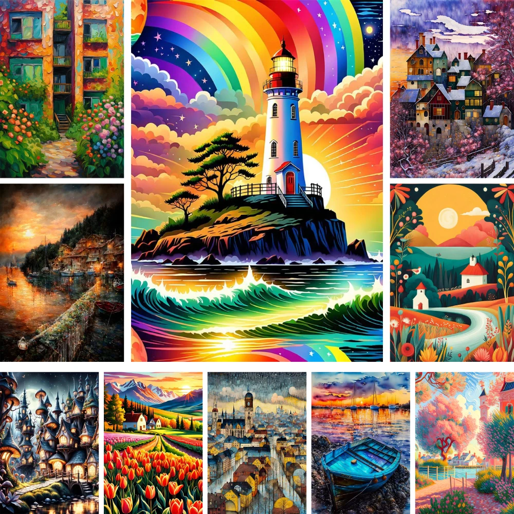 Dream House Landscape Cross Stitch DIY Embroidery Complete Kit Painting Handmade Knitting Handicraft Promotions Package Magic