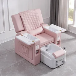 Silla de manicura reclinable para salón, silla de Spa de pedicura con masaje, diodo emisor de luz, color rosa claro