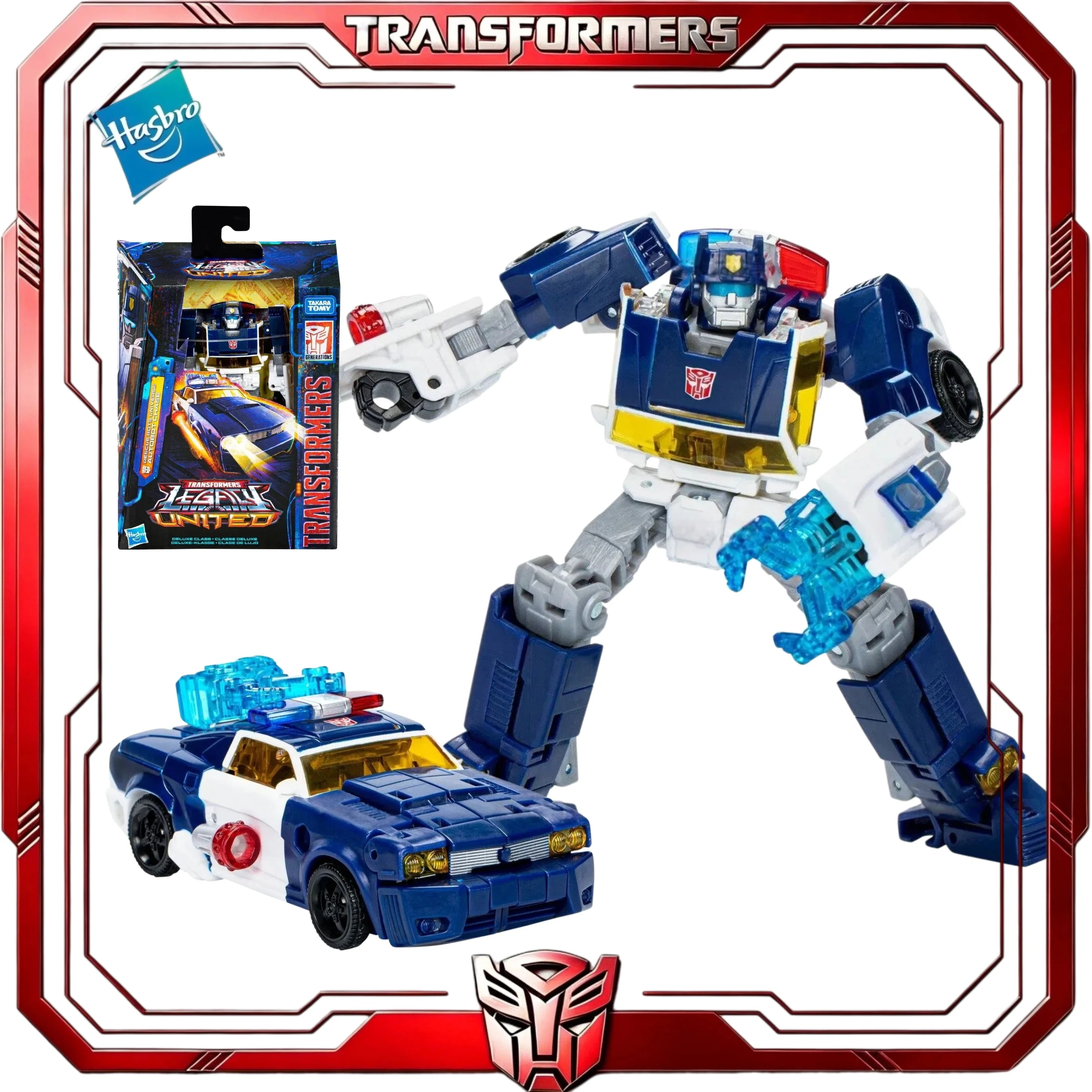 En stock, Transformers Legacy United Deluxe Chase Hasbro Rescue Bots, coche de policía, figura de acción coleccionable, juguete, regalo para fanáticos
