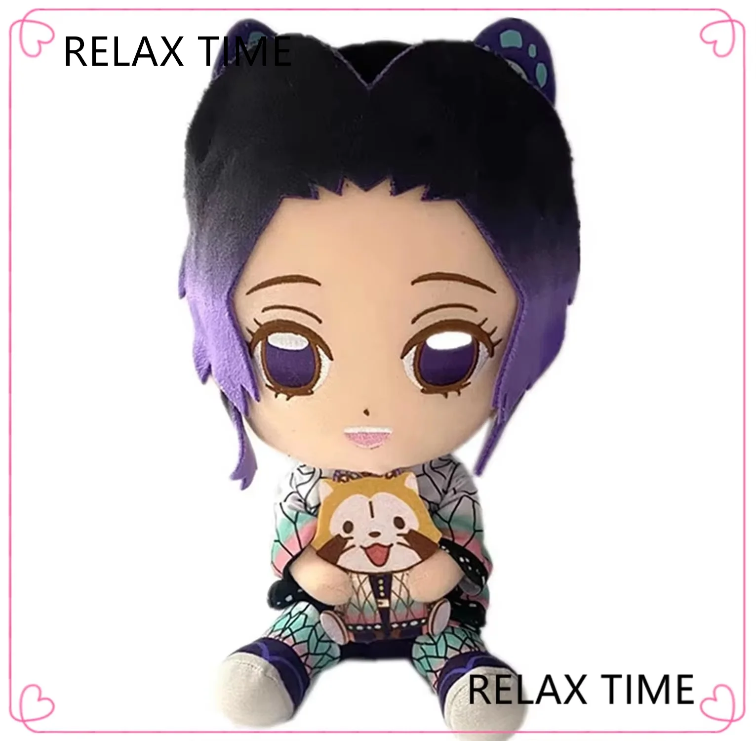 

Anime Demon Shinobu Kocho and Giyuu Tomioka With Raccoon Plush Kids Stuffed Toys For Children Gifts 25CM