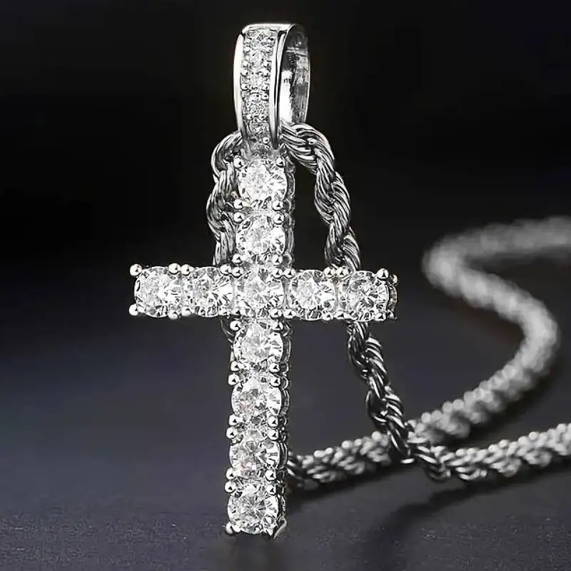 Huitan Modische kreuzförmige Damen-Anhänger-Halskette mit langer Kette, eingelegt mit glänzendem CZ, bezauberndes Damen-Party-Accessoire, besonderer Schmuck