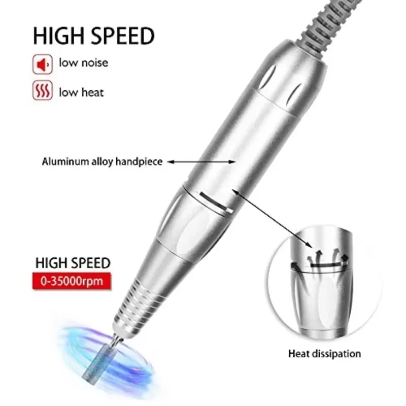 1Pc Electric Silver Nail Drill Handle File Polish Grind Machine Handpiece DC Head Pen Manicure Pedicure Tool Accessories
