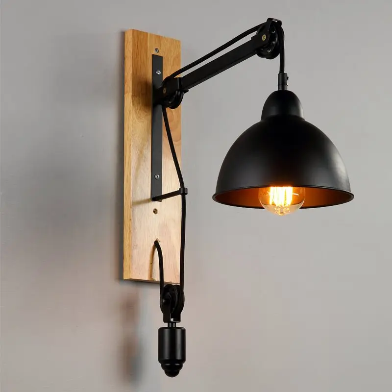 

Vintage Wooden pulley Vintage wall light stairs led light Coffee Shop Bar Kitchen Aisle Corridor wall Retro Wall light fixtures