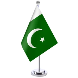 14x21cm Office Desk Flag Of Pakistan Banner Boardroom Table Stand Pole The Pakistan Cabinet Flag Set Meeting Room Decor