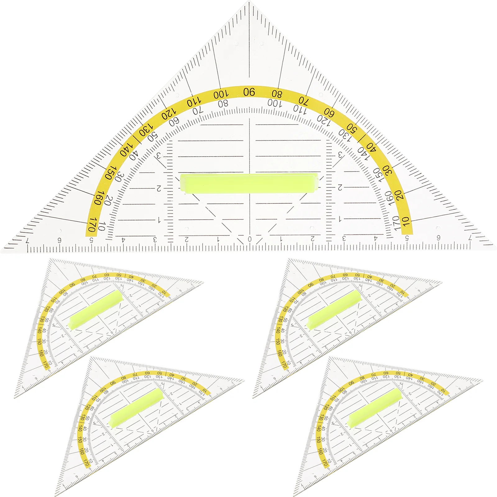 Reglas triangulares de dibujo, juego de reglas de medición de geometría, plástico, cuadrados, 5 piezas