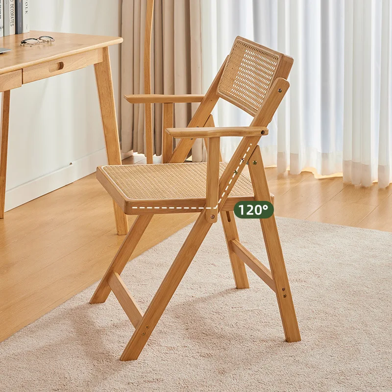 Wabi-sabi rattan folding chair light luxury high-end household backrest armrest dining chair Japanese restaurant dining chair