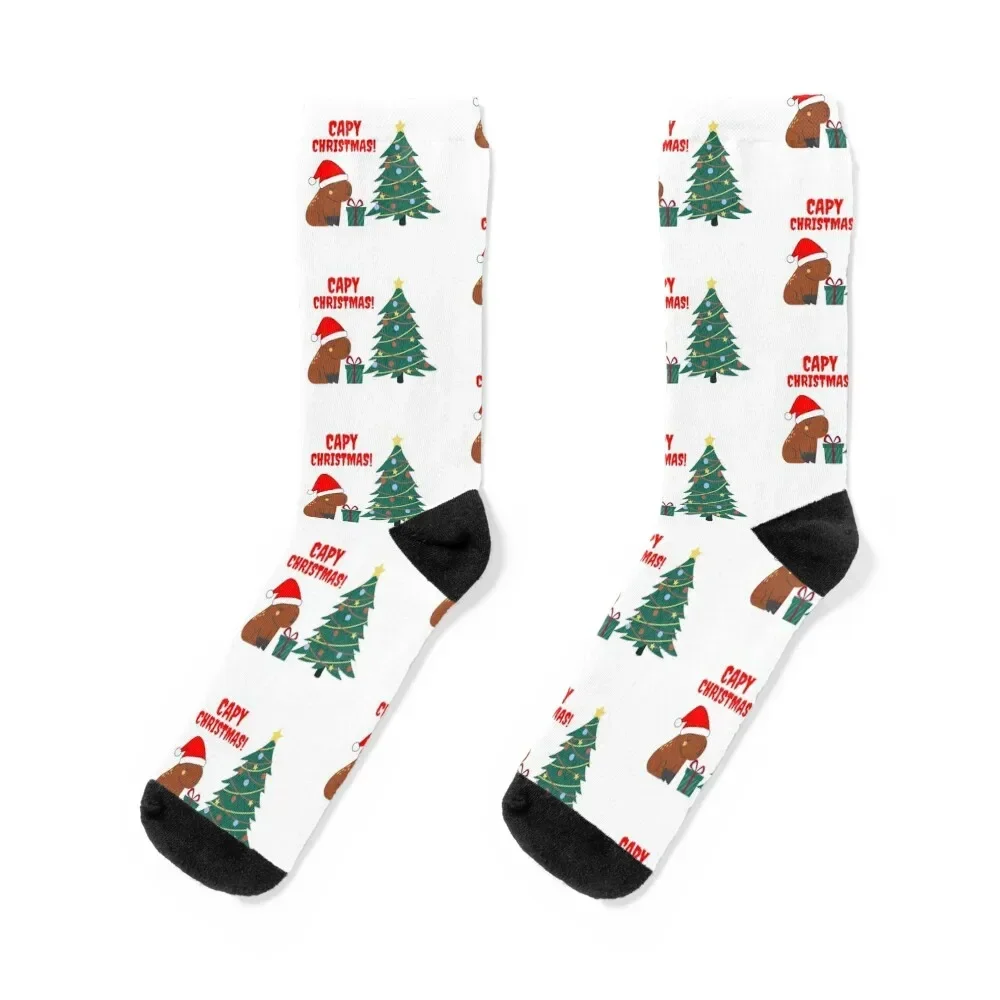 Cute Capybara Christmas Tree Socks Climbing happy Men Socks Luxury Brand Women's