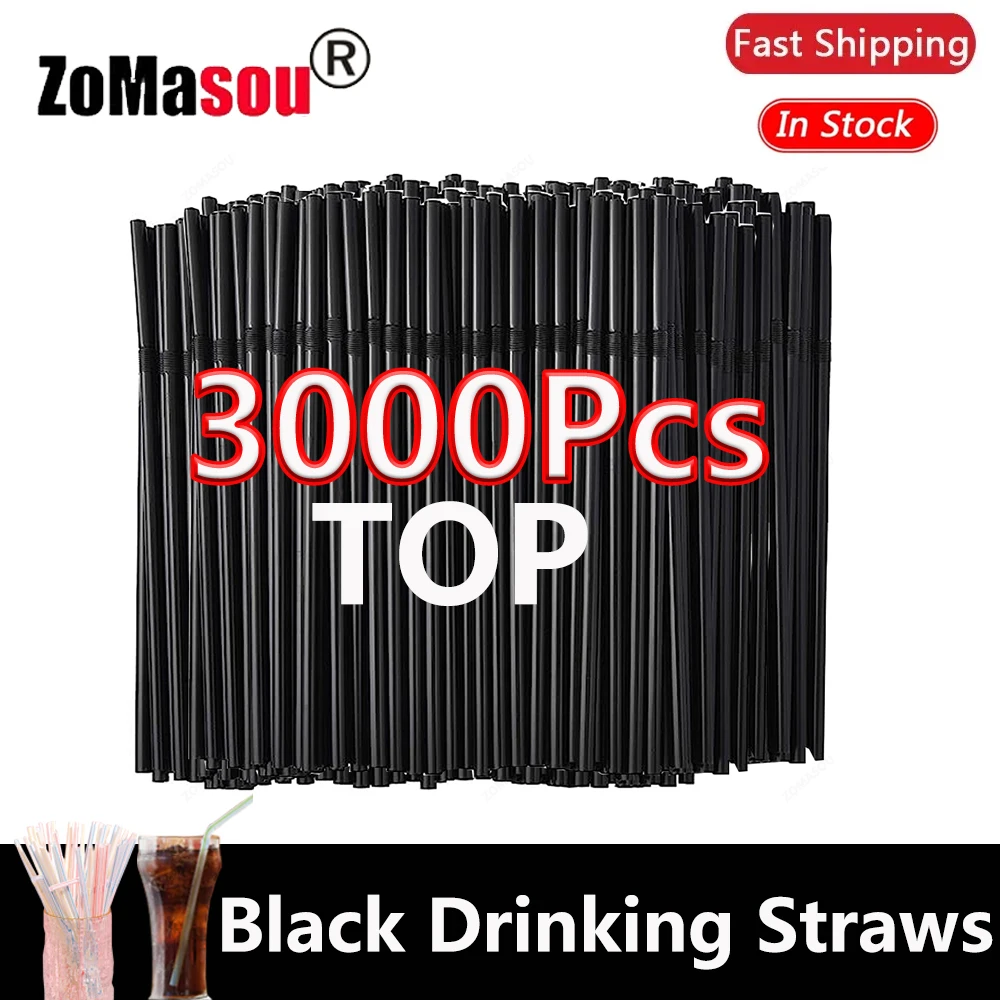 50-3000Pcs Black Drinking Straws, Cocktail rietjes, Milk Tea Bar Party Wedding Kitchen Home Accessories Beverage Straw Wholesale