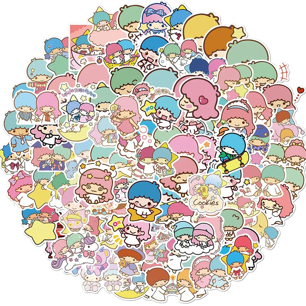 Sanrio Little Twin Stars Adesivos para Crianças, Decalques Anime Kawaii, Etiqueta Bonito Dos Desenhos Animados, Brinquedo DIY, Diário Do Telefone, Mala, 10 Pcs, 30 Pcs, 50 Pcs, 100Pcs