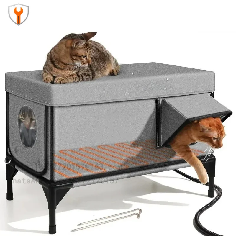 Electric Heating Outdoor Pet House, Windproof Rainproof Scratch-proof Warm Cat Bed for Winter Use