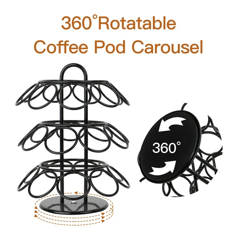 Coffee Pod Holder Spins 360-Degrees Coffee Pod Holder Compatible For K Cups (27 Pods), Black