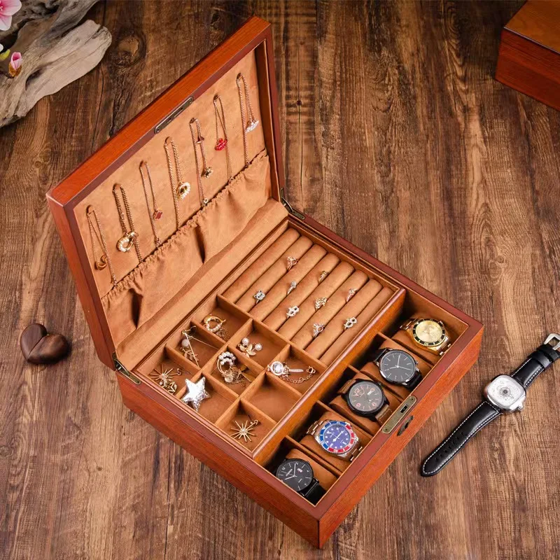 

Ash Wood Jewelry Box With Lock Large Capacity Watch Necklace, Earrings, Cufflinks Bracelets Storage