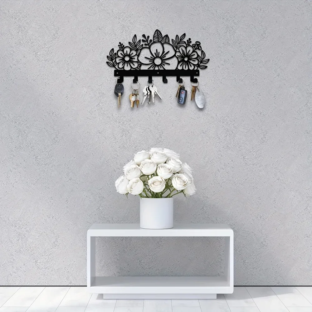 Beautiful Floral Key Holder Wall Mounted Coat Rack Wall Hanging Decor Entryway Bedroom Decoration Coat Holders Towel Rack Garden