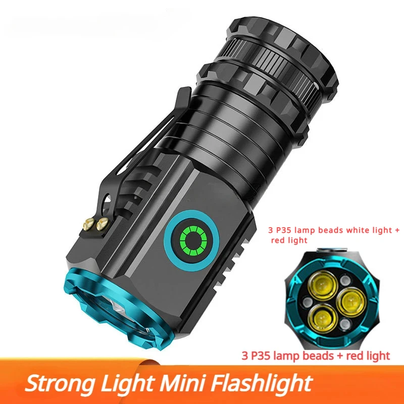 Mini linterna LED EDC potente, luz de llavero superbrillante, 2000LM, recargable por USB, linterna de Camping con indicador de potencia