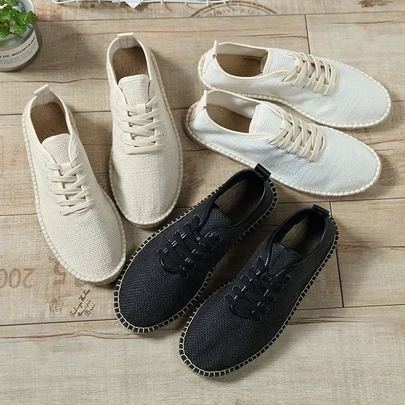 Women Canvas Shoes Casual Fisherman Driving Footwear Summer Linen Breathable Casual Flats Shoes Men Espadrilles Loafers Fashion