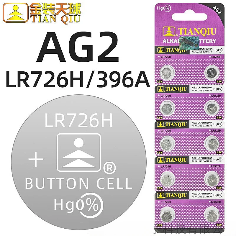 Original TIANQIU 2-50PCS AG2 Watch Battery  1.55V 396A SR726W LR726 SR59W SR726 Alkaline Button Coin Cell Batteries for Watches