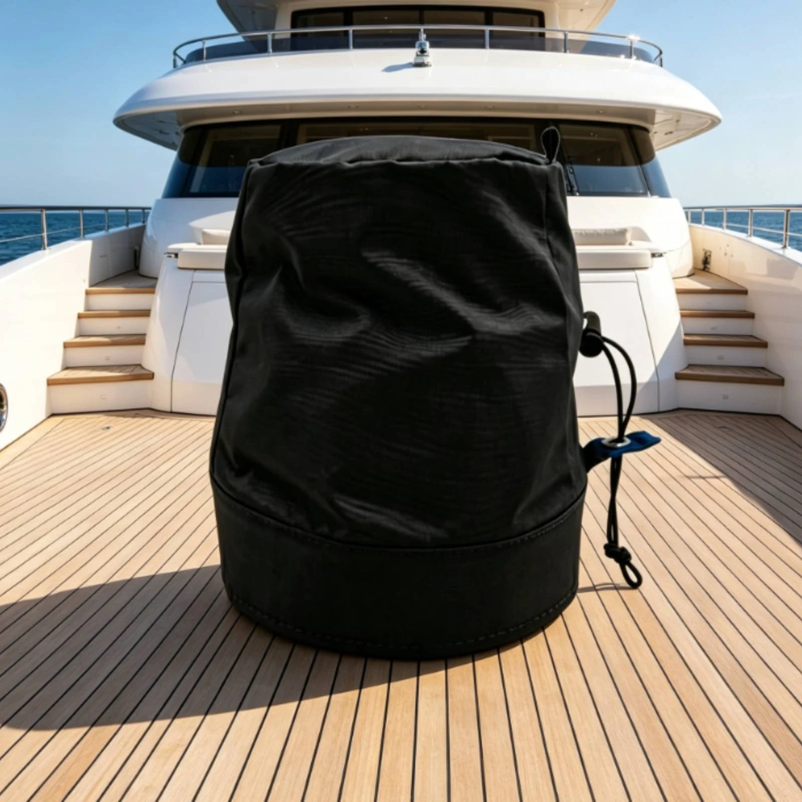 Sailboat Winch Cover Drawstring Closure Deck Winch Cover Cylindrical Black