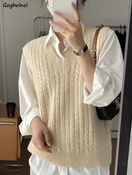 Sweater Vest Women Harajuku Casual Spring New Screw Thread Fashion Korean Style Female Vintage Literary Temperament All-match