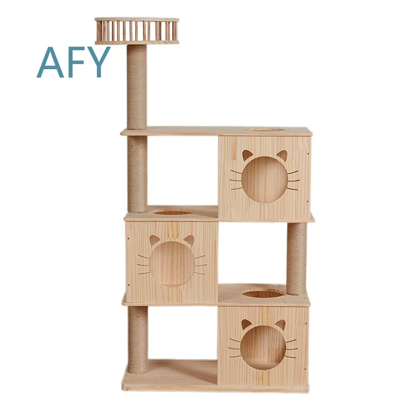 for Cats Climbing Frame Solid Wood Nest House Tree Integrated Villa Scratching Post Jumping Platform Cat Toys for Indoor Play