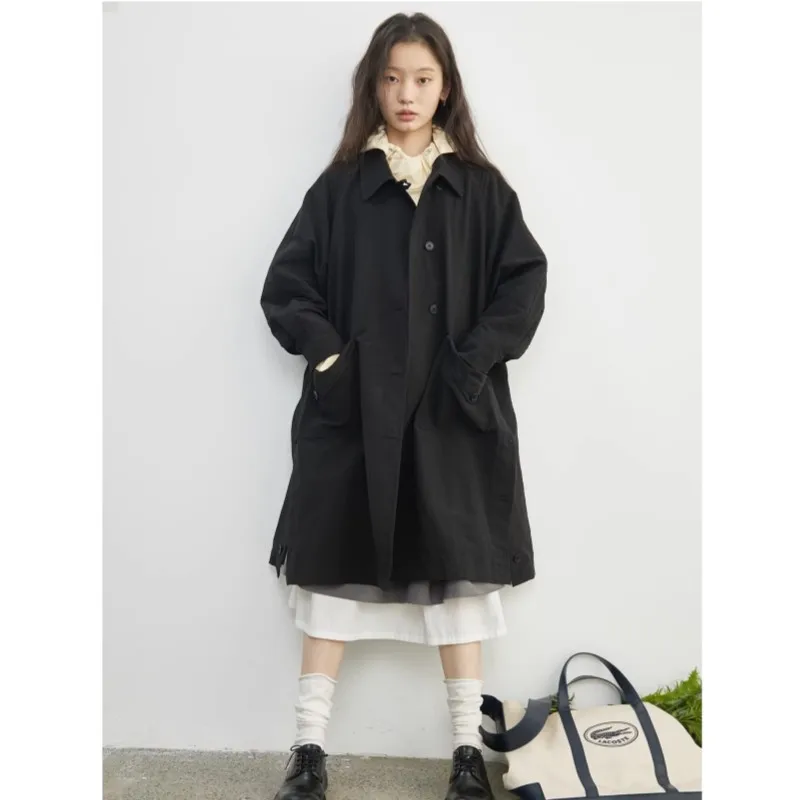 

Женское хлопковое пальто SuperAen 2026 в новом английском стиле, с длинными рукавами, однобортное, с воротником, однотонное