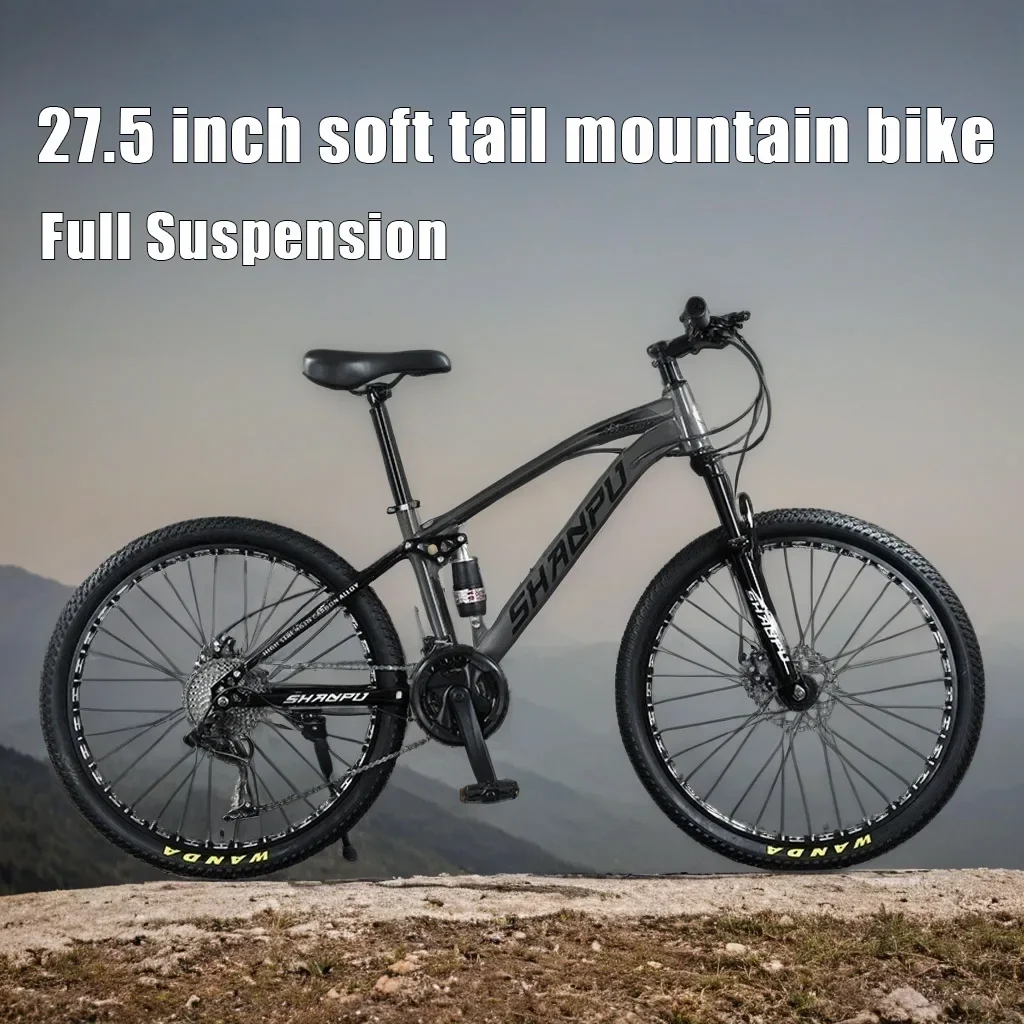 27.5 inch soft tail Mountain Bike dual disc brake 27 speed Cross Country Bicycle full shock absorption Downhill bicicleta adult