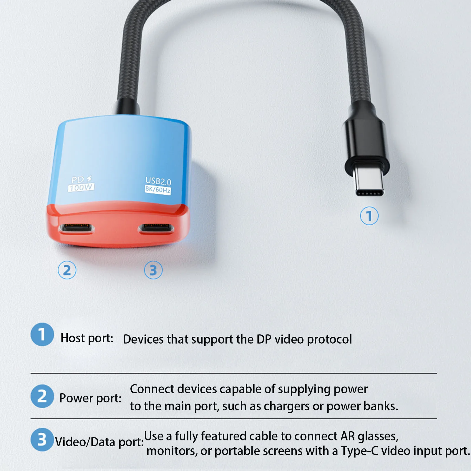 2-in-1 Type-C To AR Glasses Charging Adapter 8K/60Hz Display Output Type-C Converter High Definition Stable Connection