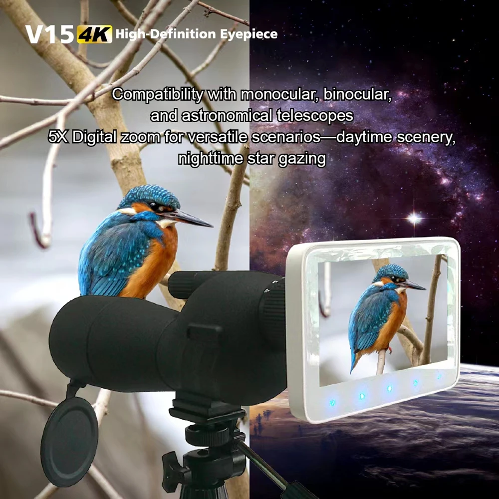 4K UHD Monoculars Binoculars Eyepiece Camera 5X Digital Zoom Astronomical Telescope Eyepiece Recorder for Bird-Watching Lunar