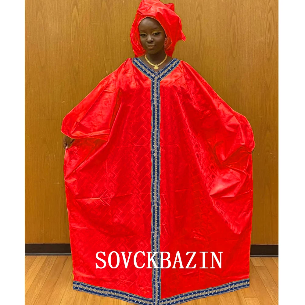 African Women Bazin Dresses Peach Embroidery Basin Riche Dashiki Robe For Nigerian Ankara Bride Wedding Dress Clothing Robe