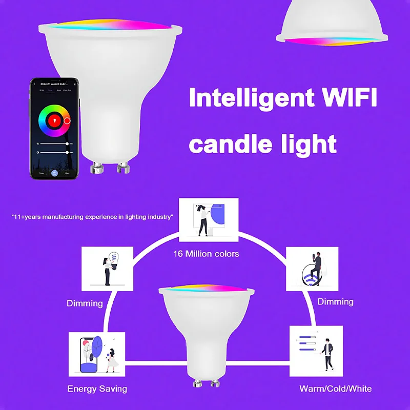 GU10 Tuya Bluetoth/Wifi Smart Led Light Bulb 220V RGB Smar Lamp Smart Home Decor Dimmable Led Spotlight Works With Alexa, Google