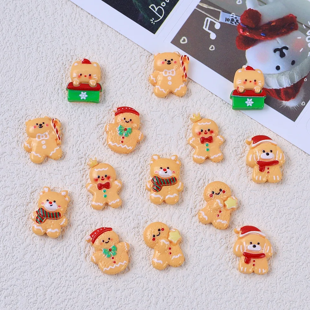 5 قطع صغيرة من رجل خبز الزنجبيل لعيد الميلاد الكرتوني DIY إكسسوارات مجوهرات كريم الغراء الراتنج إكسسوارات دبوس الشعر مادة فنية للأظافر