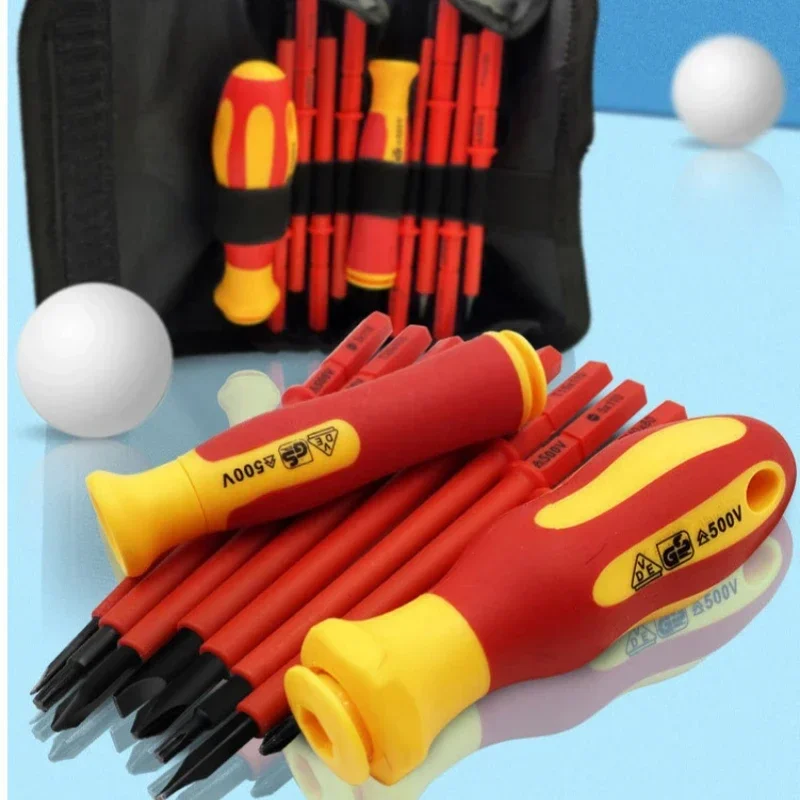 10Pcs Screwdriver Kit Set Insulated Interchangeable Blade Insulated 500V Home Hand and Professional Use Anti Electric Tools