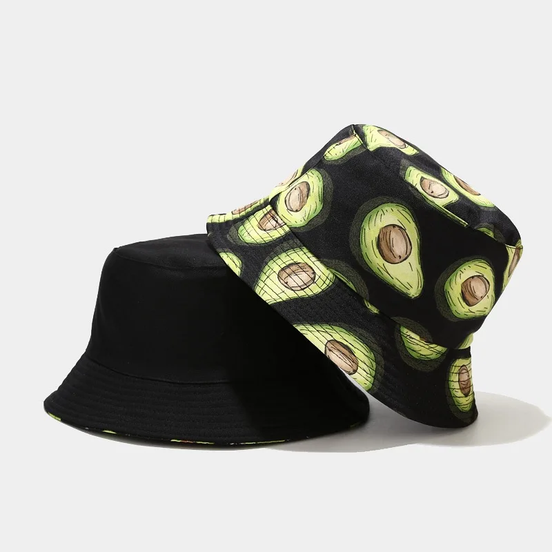 Kreative bedruckte Eimerkappe mit Fruchtmuster, Unisex, Freizeit-Fischerhut für den Außenbereich, Sommer-Strand-UV-Schutz-Sonnenhut, Panama-Bob – Detail 3