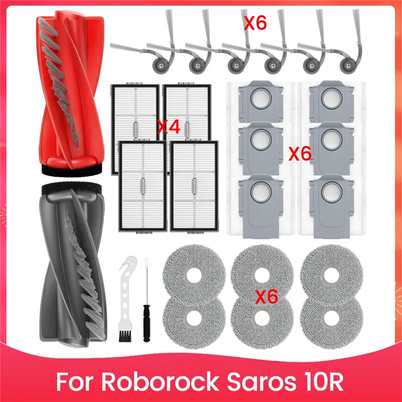 مجموعة خدمة الكل في واحد A88X لـ Roborock Saros 10R: فرش جانبية ومرشحات HEPA ومنصات الممسحة وأكياس جمع الغبار