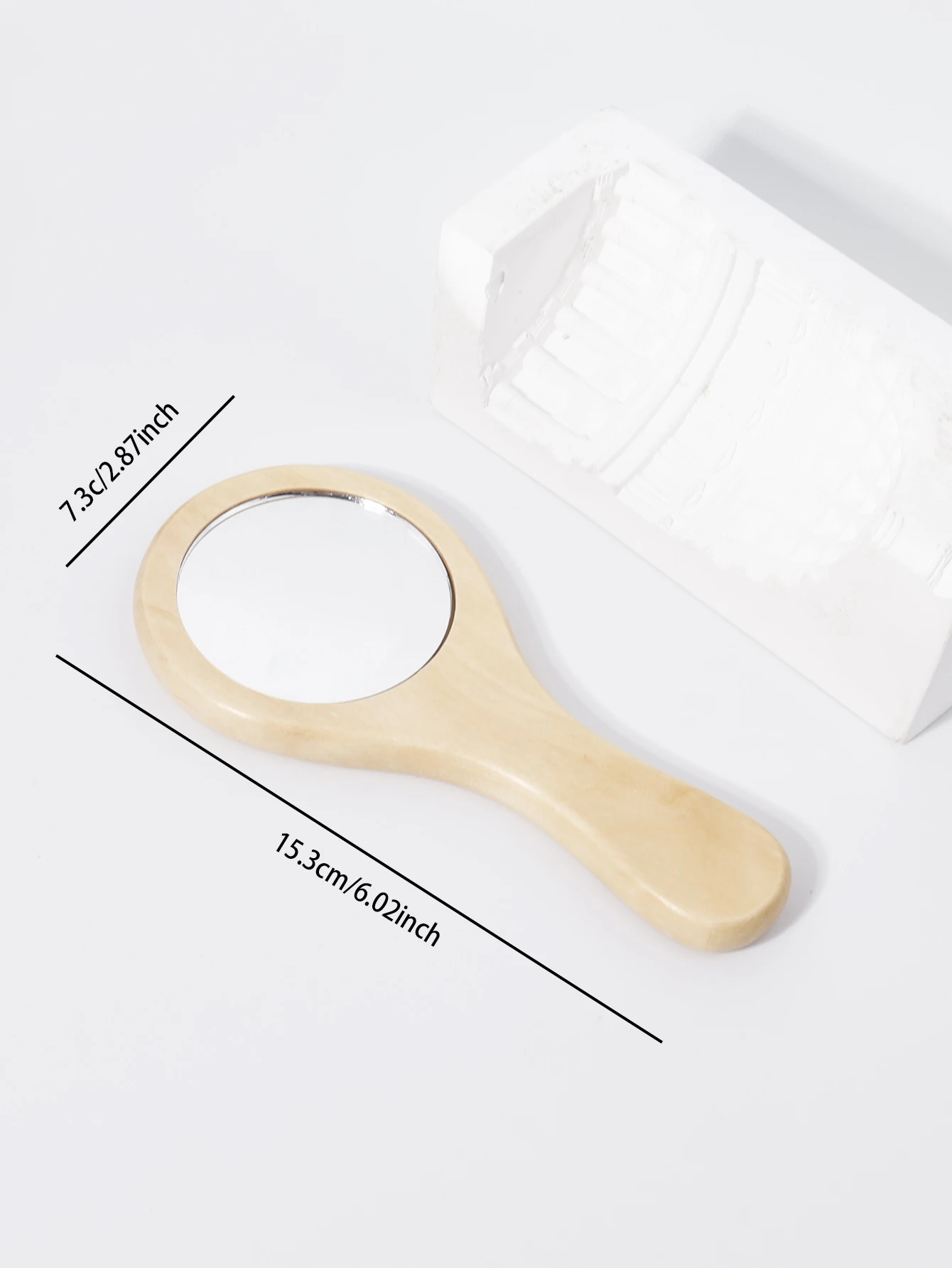 Espejo de madera portátil para viajes y portátiles: espejo redondo compacto de mano para belleza y maquillaje, especial para pelucas de cabello real