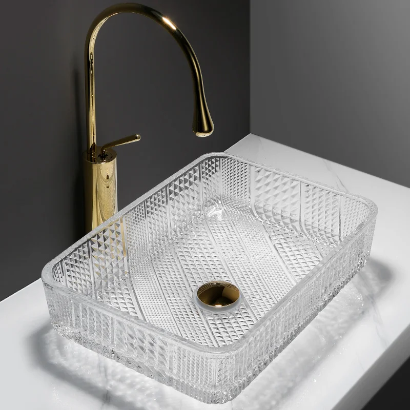 Wash basin light luxury round glass basin on the table household toilet rectangular washbasin small size basin