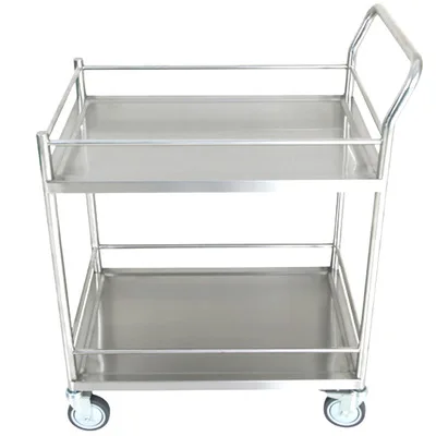 Heavy Duty 800 Pound Load-Bearing Stainless Steel Wire Mesh Standing Type Handcart with 2-Wheel Brakes for Warehousing Logistics
