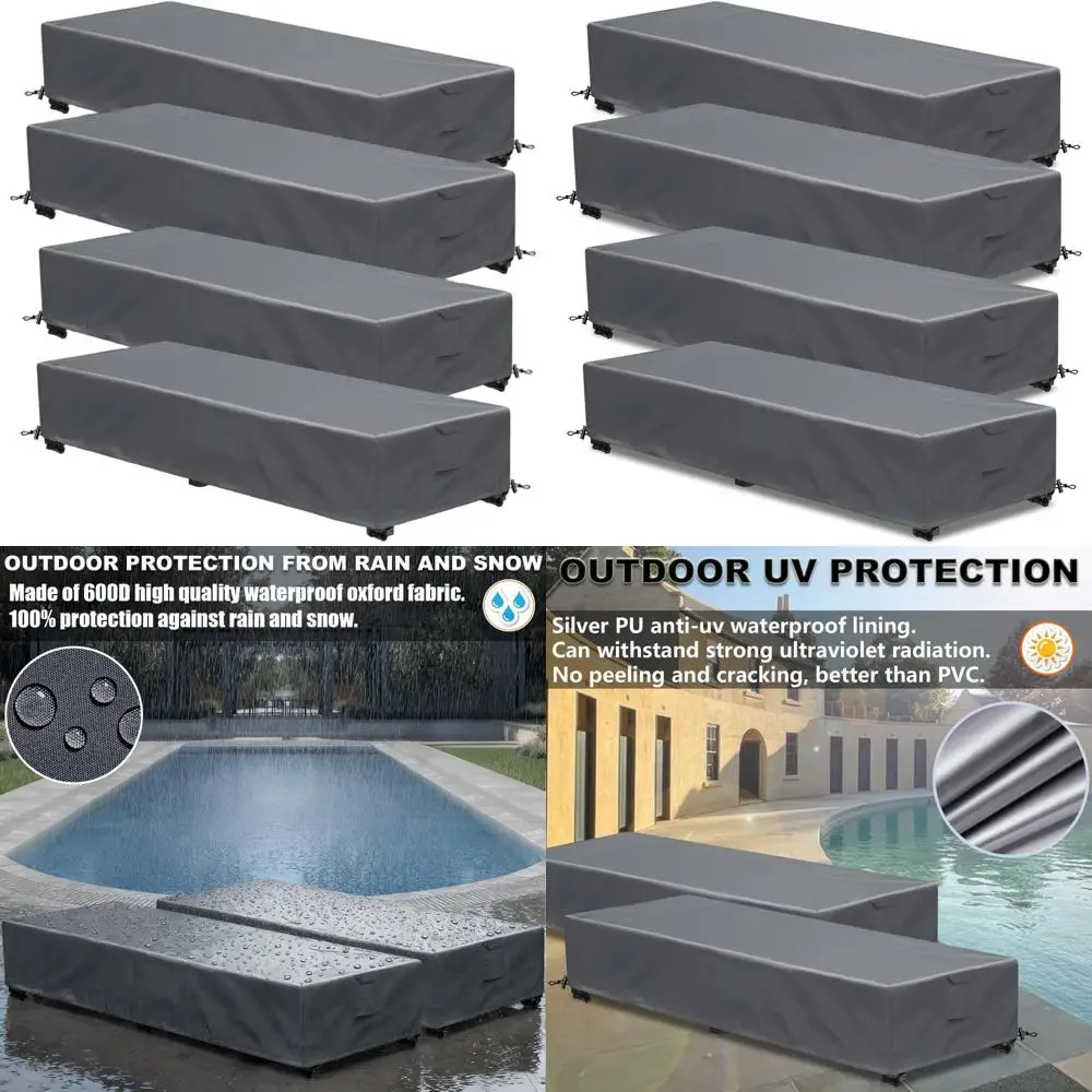 

4-Pack Outdoor Chaise Lounge Covers, Waterproof and UV-Protected, 600D Material, Windproof Design, Grey, 80x28x14H