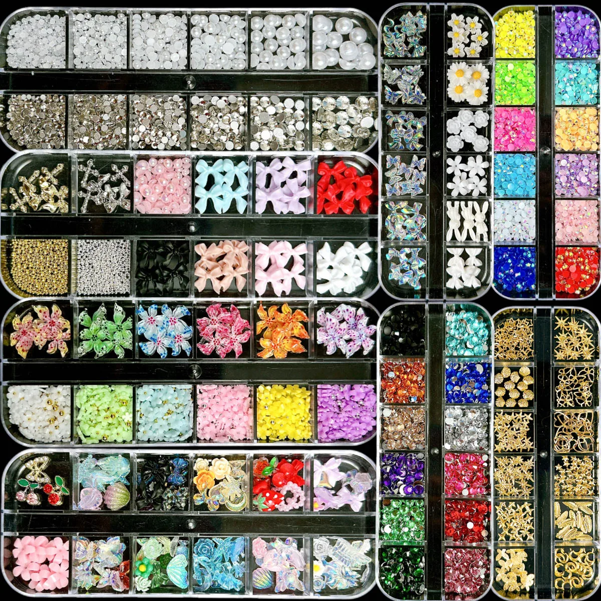 1Set Creative Mini Colorful Rhinestones Star Shell Nail Art Decorations Multiple Style Butterfly Bow Sunflower Nail Charms DIY