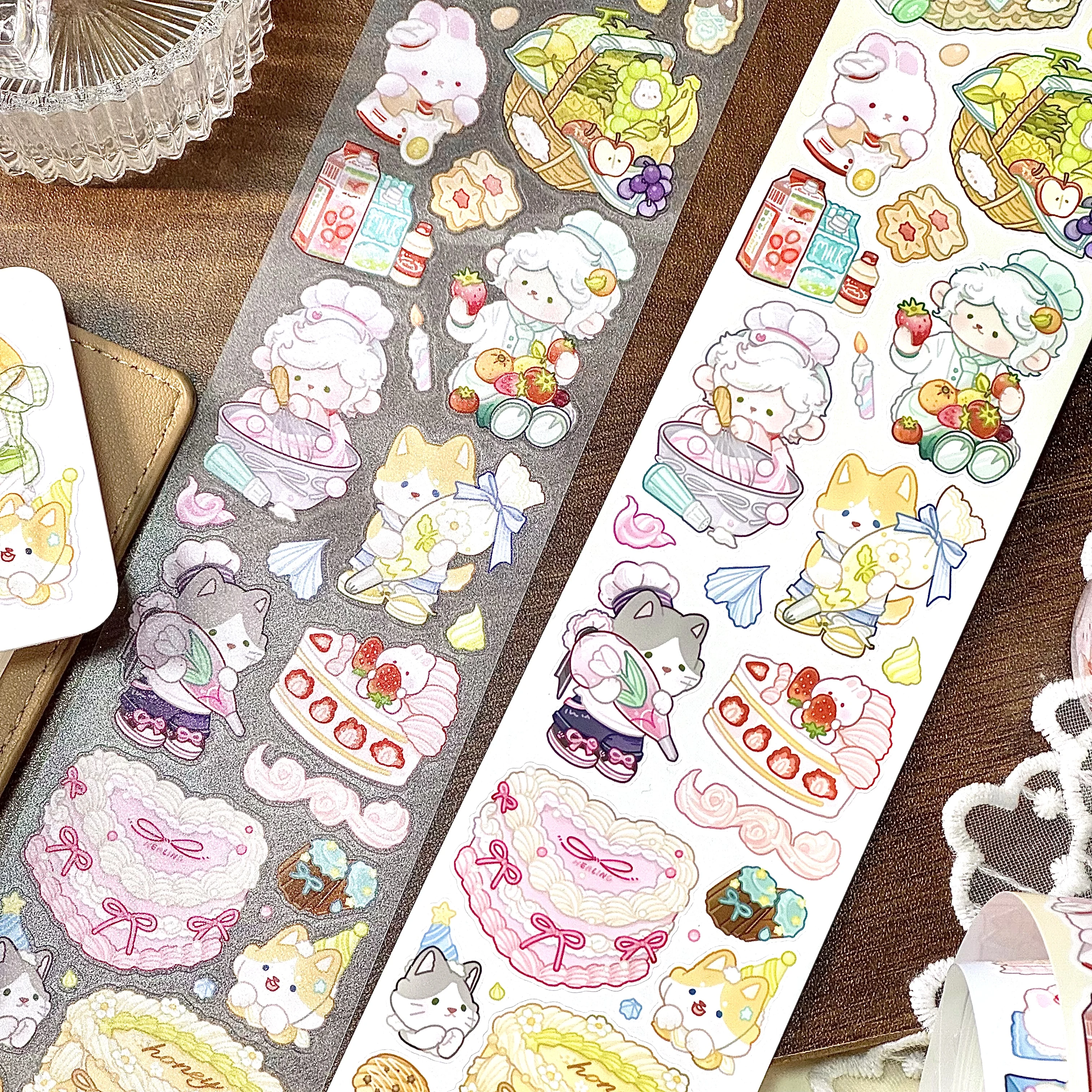 Healing Valley Shimmer Die-Cut Sticker Roll, Cute Soft Animal Cake Decoration Supplies