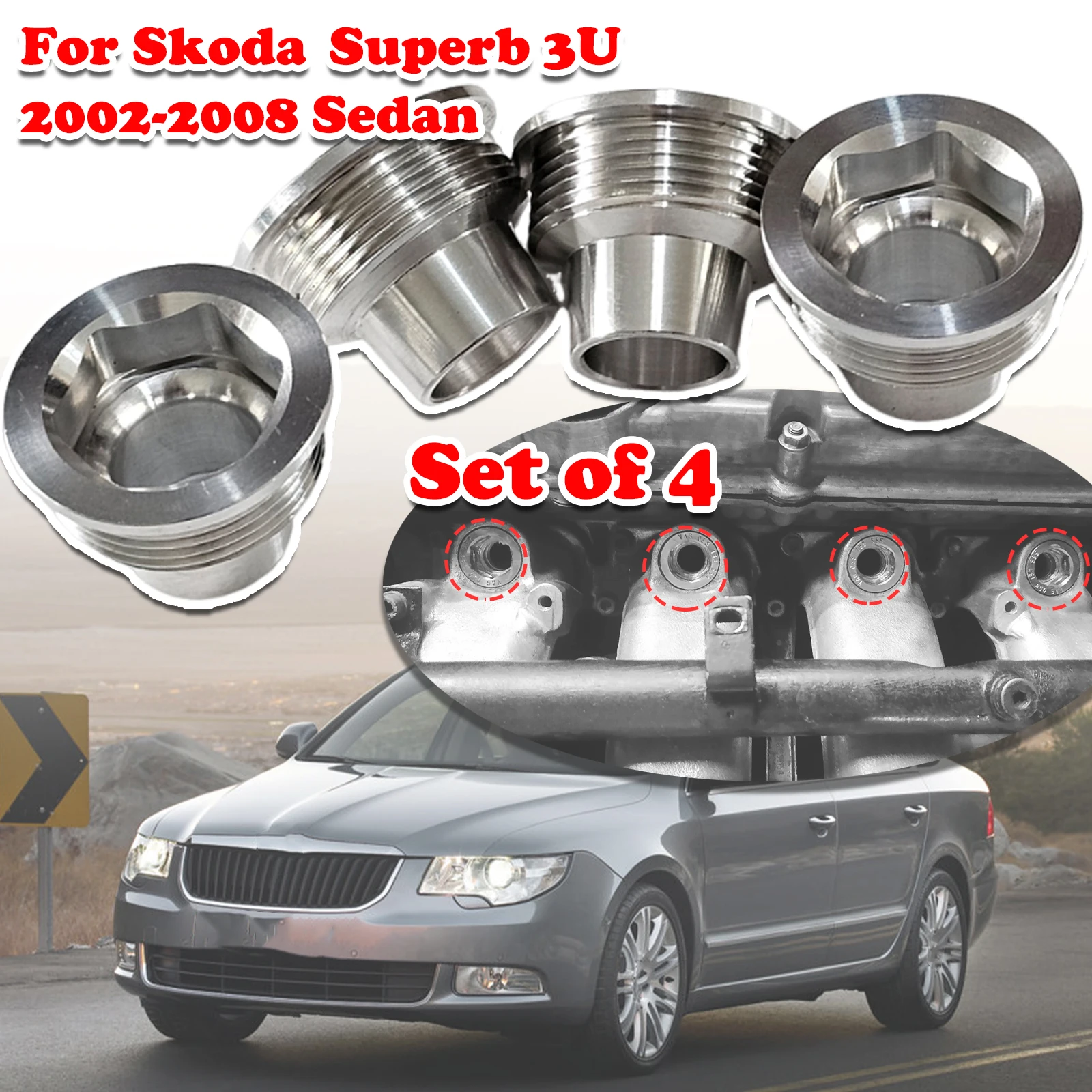 Set of 4 For Skoda Superb 3U Upgrade Aluminum Fuel Injector Insert Cup Seat 2002 2003 2004 - 2008 Sedan Car Replacement Parts