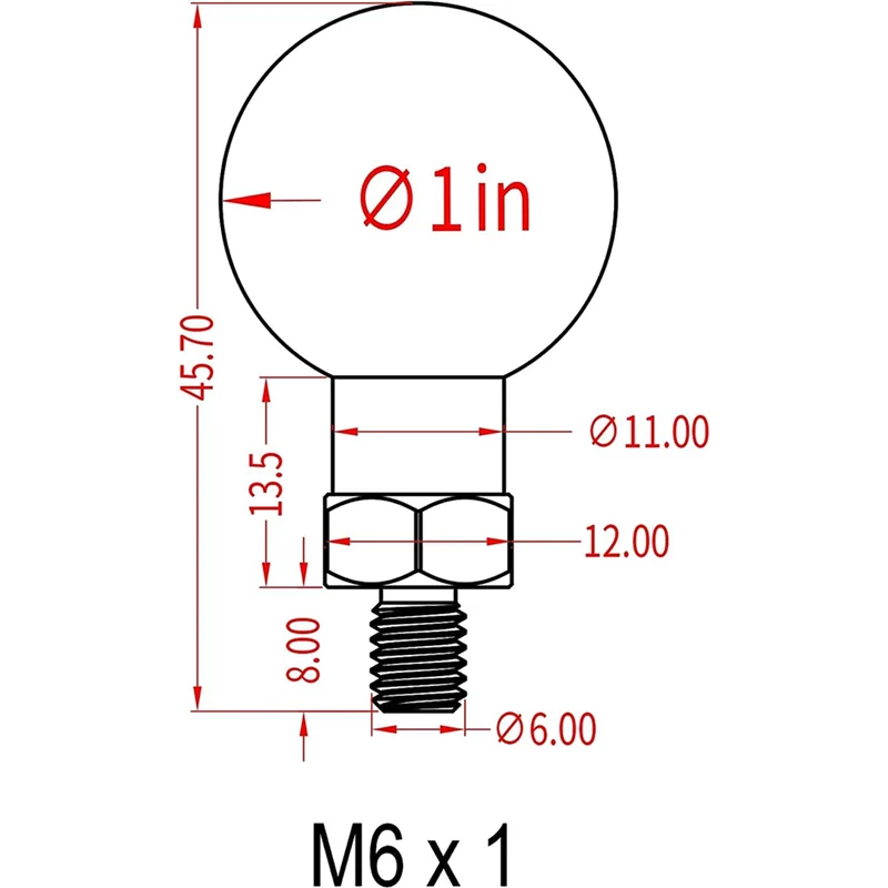 X59A_1Inch Ball Adapter with M6 x 1.0 Threaded Post Compatible for RAM Mounts B Size 1 Inch Ball Double Socket Arm
