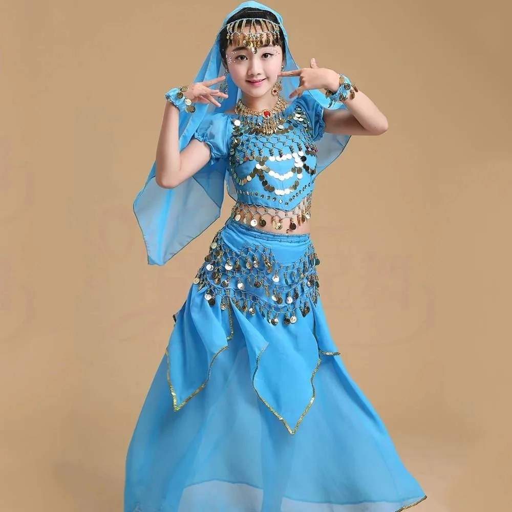 Headdress Dance Costumes Set Colorful Dazzling Belly Dance Costumes Princess Dress Fashion Design India Girls' Clothing Gifts