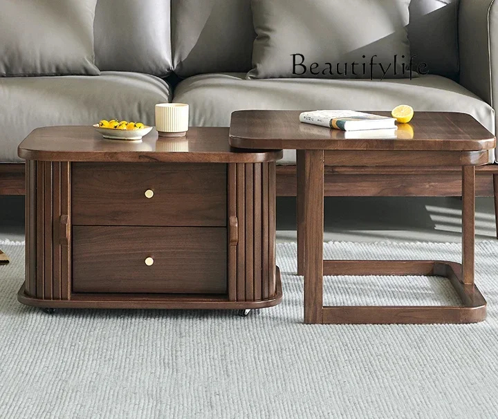Simple Solid Wood Coffee Table Nordic Foldable Square Table Walnut Color Living Room Home Japanese Style Small Table