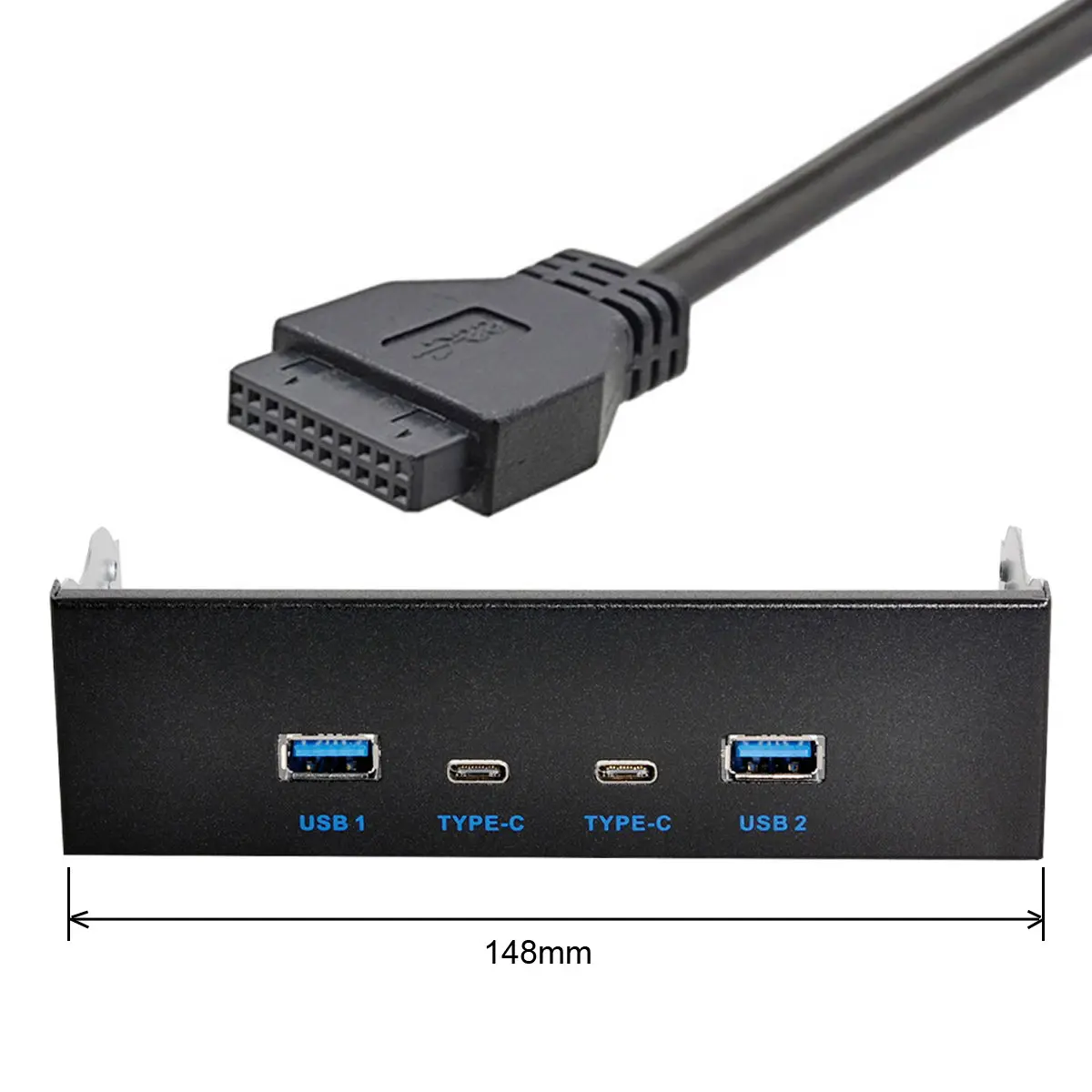 Cablecc USB-C & USB 3.0 HUB 4 Ports Front Panel to Motherboard 20Pin Connector Cable for 5.25